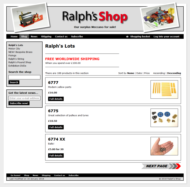 A shop page for Ralph’s Lots