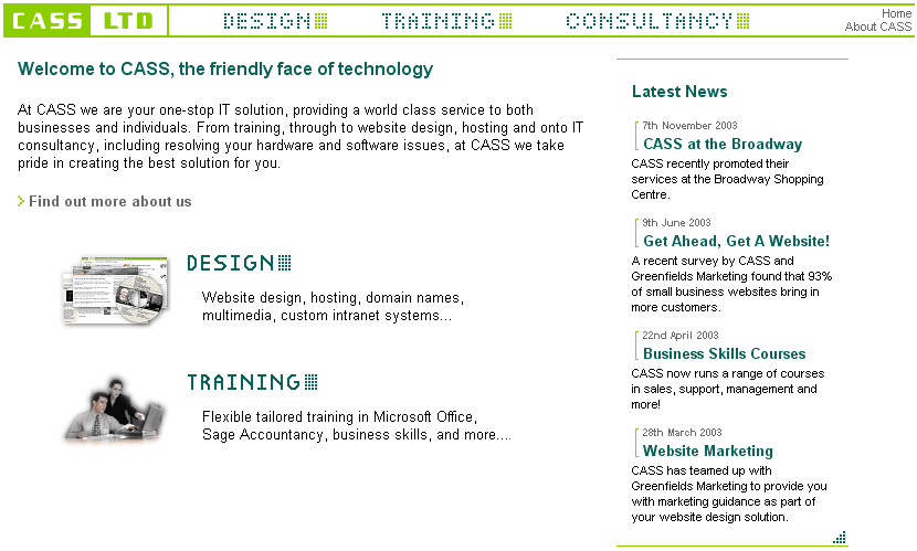 The website homepage The website homepage