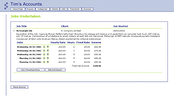 The Jobs view shows each job and a timesheet for each one The Jobs view shows each job and a timesheet for each one