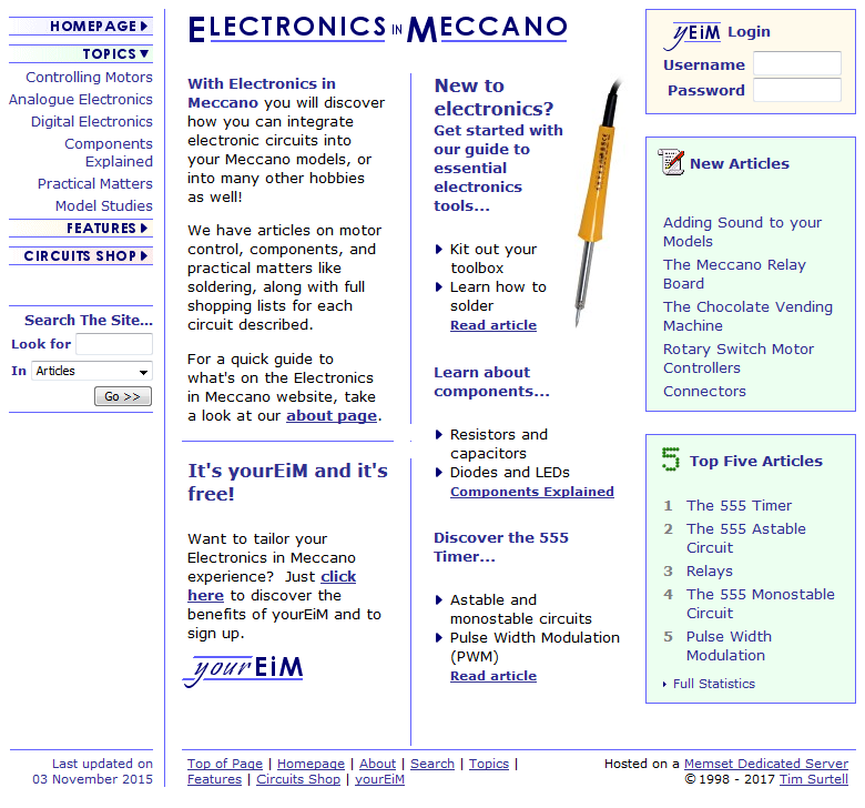 The website homepage The website homepage