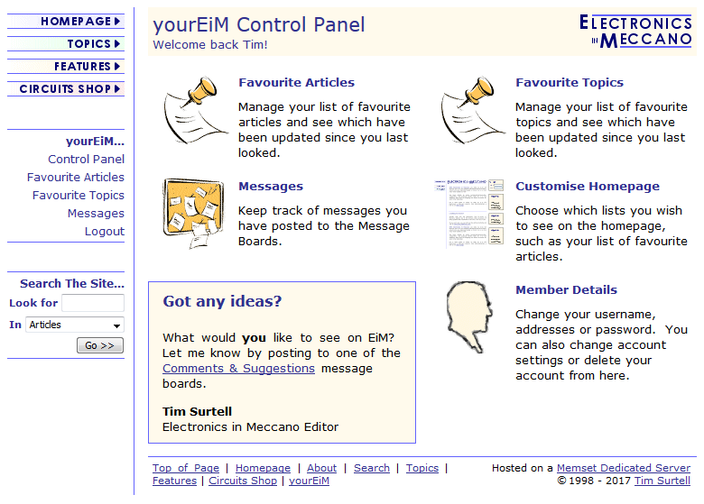 The yourEiM control panel The yourEiM control panel