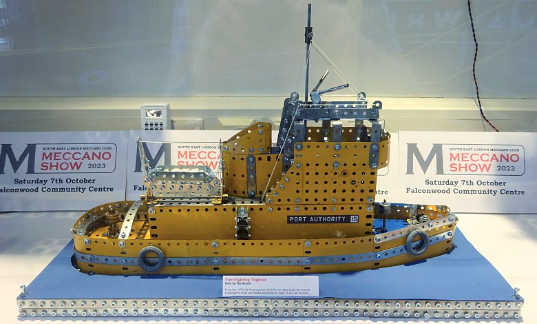 The fire-fighting tugboat in the Eltham Centre display case The fire-fighting tugboat in the Eltham Centre display case
