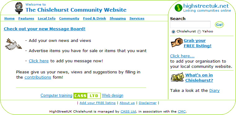 The website homepage The website homepage