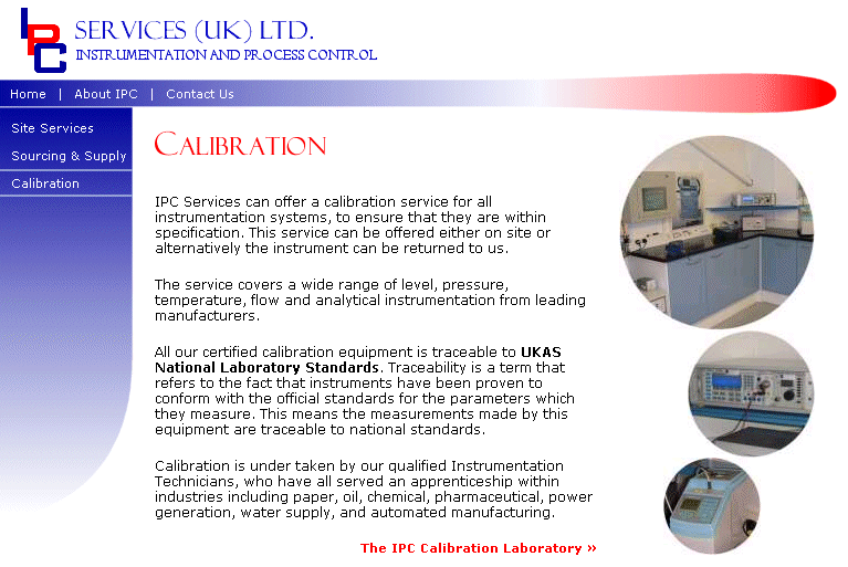 A page detailing calibration services offered by the company A page detailing calibration services offered by the company