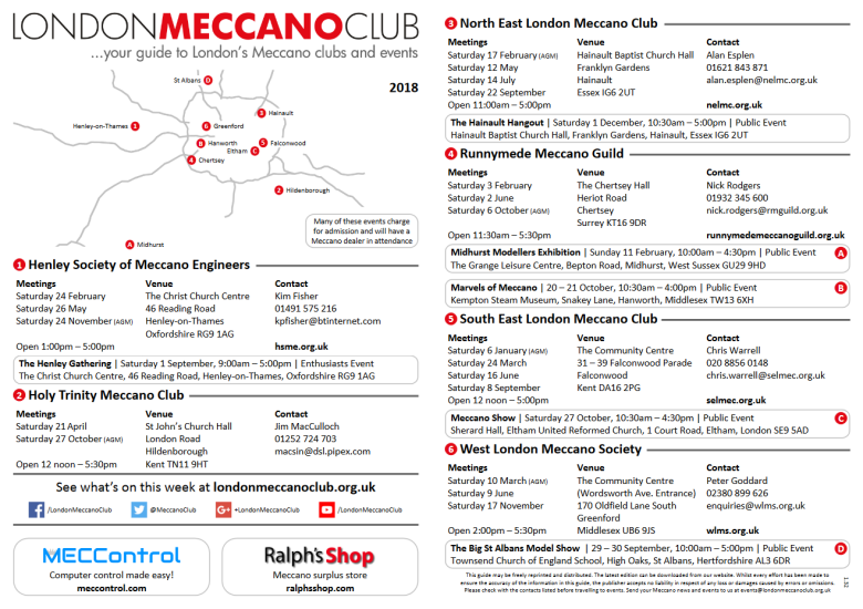 The 2018 edition of the London Meccano Club Events Guide The 2018 edition of the London Meccano Club Events Guide