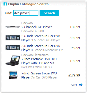 The Maplin Electronics catalogue search widget The Maplin Electronics catalogue search widget