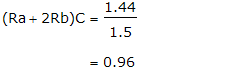 (Ra + 2Rb)C = (1.44 / 1.5) = 0.96 (Ra + 2Rb)C = (1.44 / 1.5) = 0.96