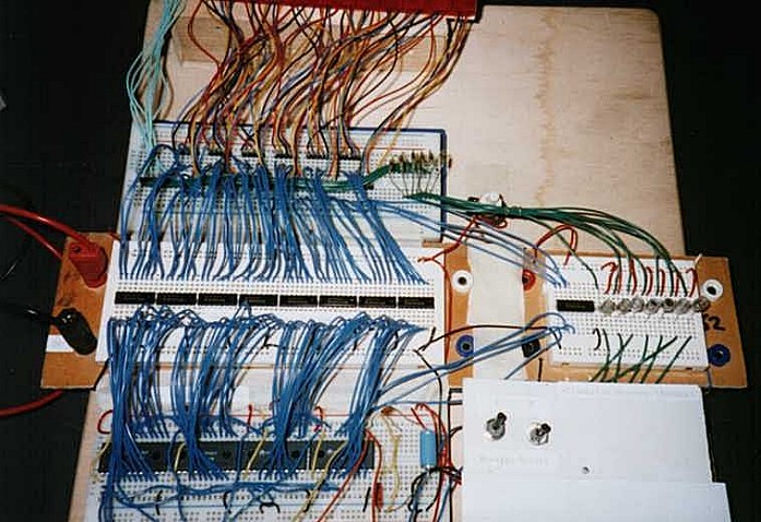 Version 5 built on breadboard (close-up) Version 5 built on breadboard (close-up)