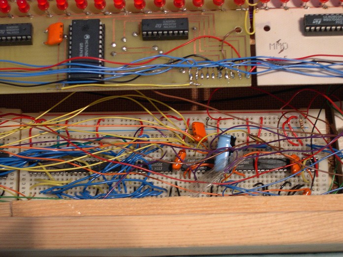 Version 6 built on breadboard (close-up) Version 6 built on breadboard (close-up)