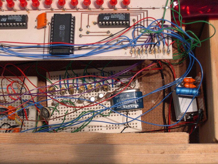 Version 6 built on breadboard (close-up) Version 6 built on breadboard (close-up)