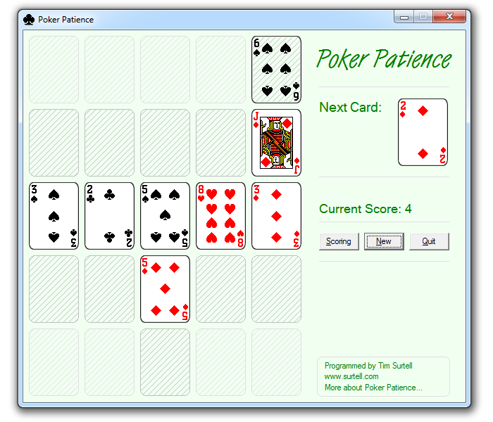 The Poker Patience playing area The Poker Patience playing area