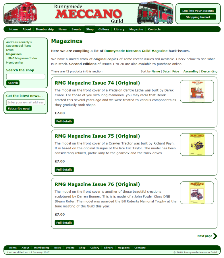 A shop page for the Runnymede Meccano Guild Magazine back-issues A shop page for the Runnymede Meccano Guild Magazine back-issues
