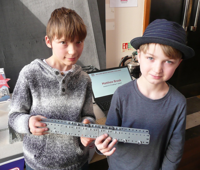 Bridge Building Challenge winner Matthew Brook (left) Bridge Building Challenge winner Matthew Brook (left)