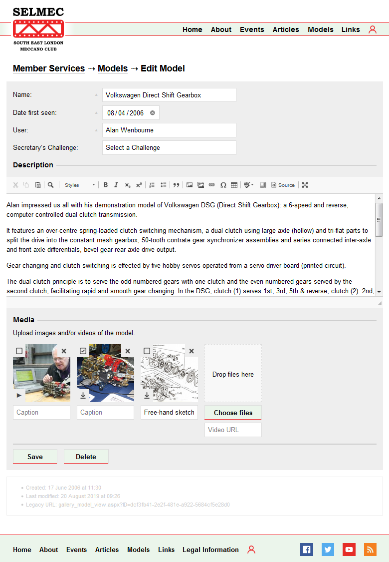 Editing a model, when logged in as an administrator Editing a model, when logged in as an administrator