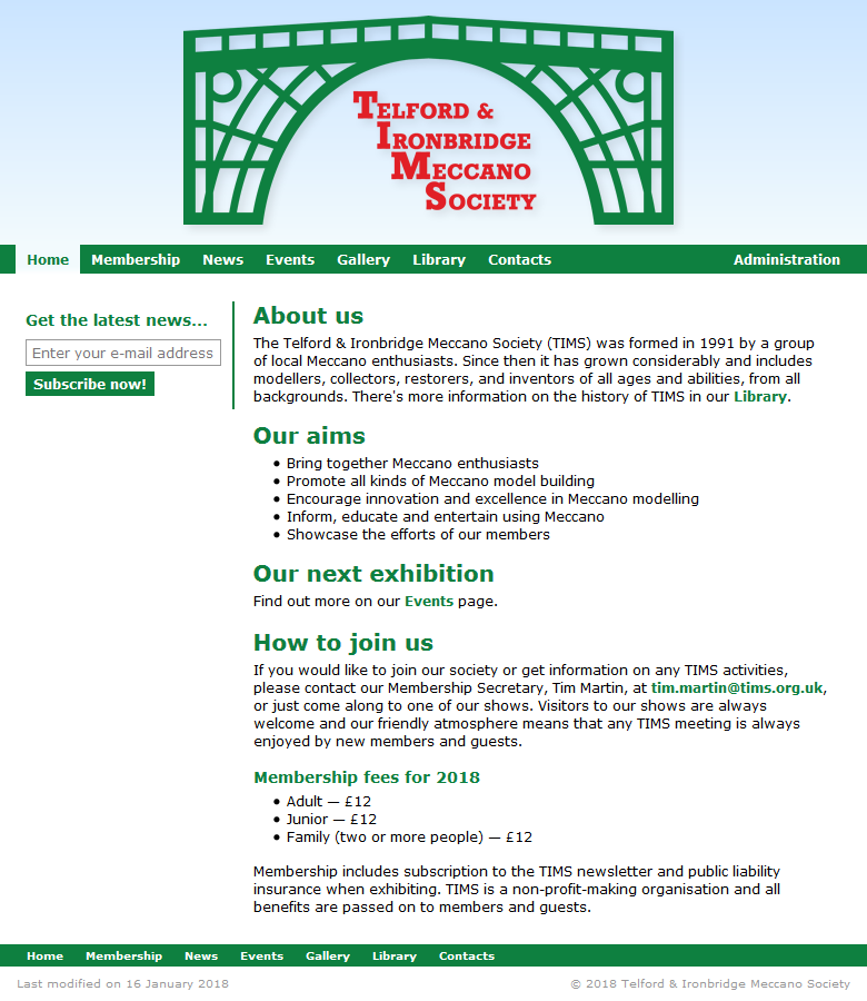 The website homepage The website homepage