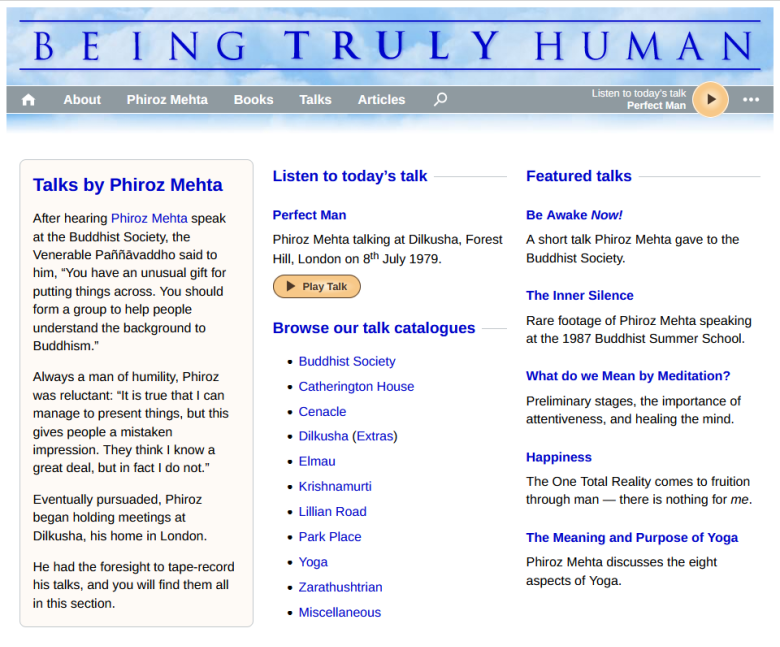 The Talks section of the website The Talks section of the website